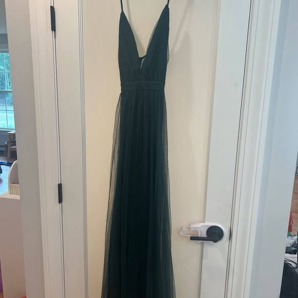 Lulus Rare Beauty Hunter Green Tulle Backless Maxi Dress New With Tags Large - Picture 5 of 6